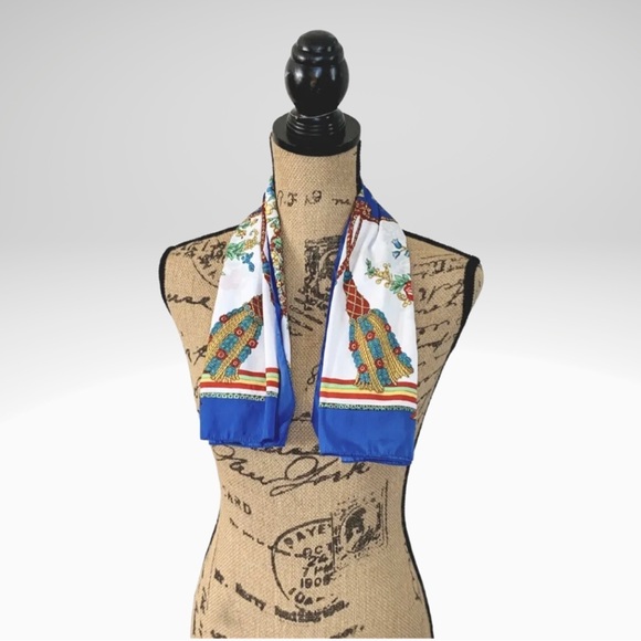 Vintage Neck Scarf Tassels and Flowers Print Square Neckerchief 31x31” - Picture 4 of 7